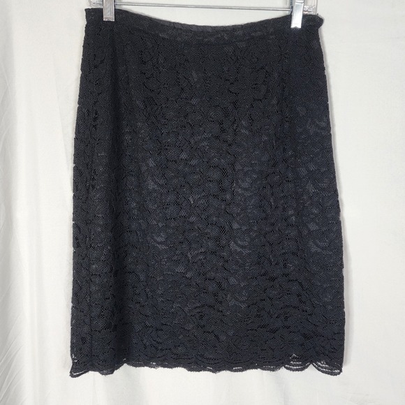 Vintage 90s KATE HILL Size 6 Black Floral Lace Overlay Side Zip Pencil Skirt - Picture 2 of 9